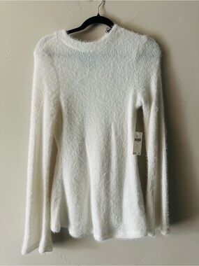 Anthropologie Cream Fuzzy Long-Sleeve Crew Sweater